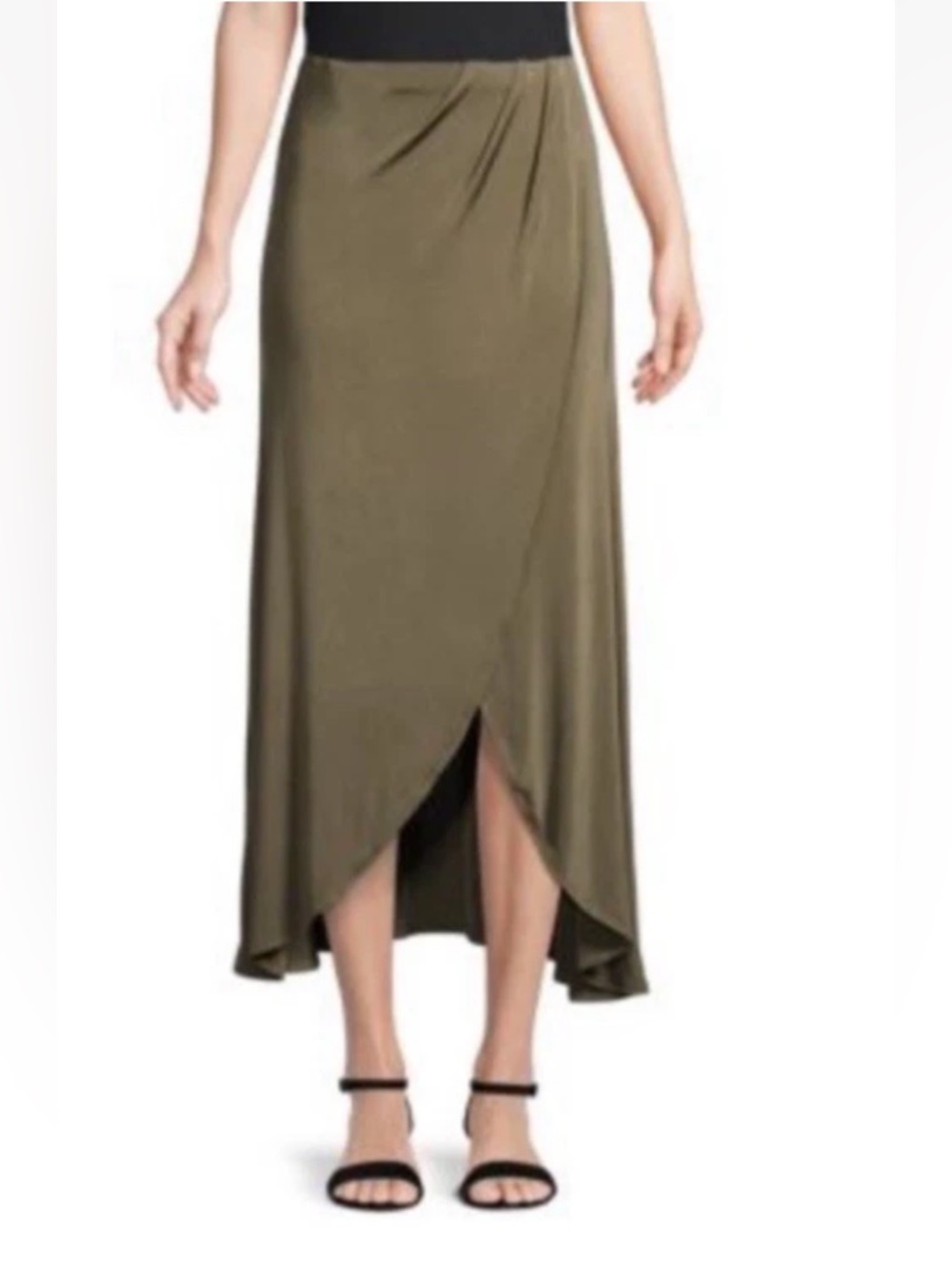 NWT Free People Smoke and Mirrors Army Green Slinky Long Skirt Size XS